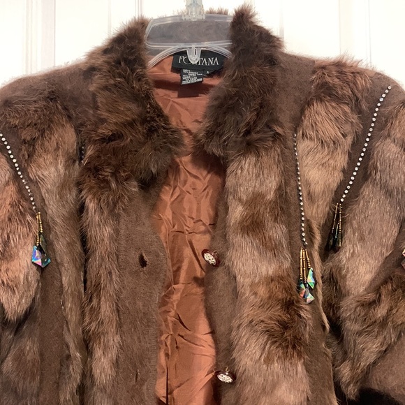 Angora Rabbit Fur Hair Vintage Genuine Embellished Rhinestone Jacket Size Large - Picture 2 of 14